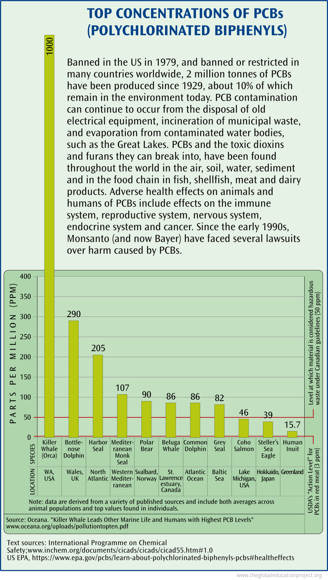 Top Concentrations of PCBs in Animals